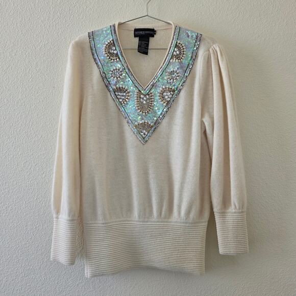 Spree International Vintage Embellished Wool Angora Sweater Beaded Cream Women M - Picture 12 of 12